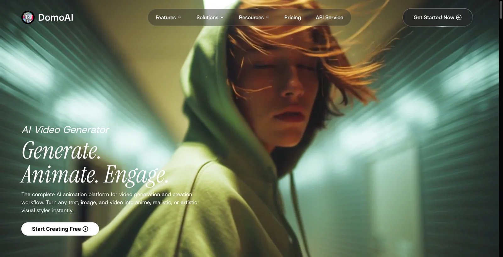 DomoAI interface showing anime and stylized video conversion