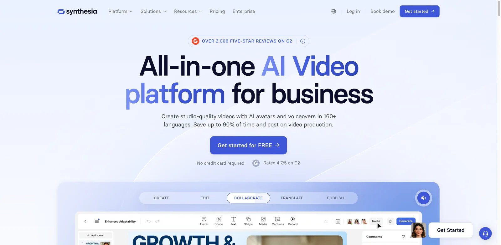 Synthesia interface showing enterprise AI video platform