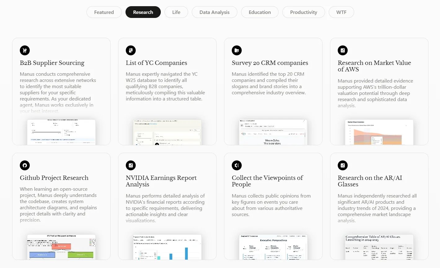 Manus AI's autonomous task execution capabilities demonstrated through various business applications