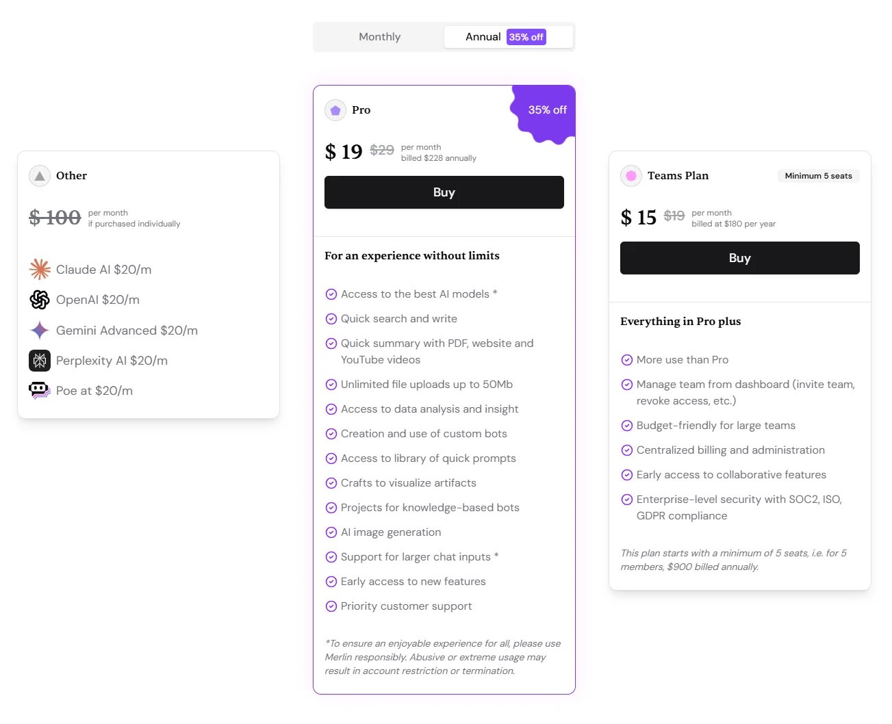 Merlin AI pricing plans and comparison with competitors