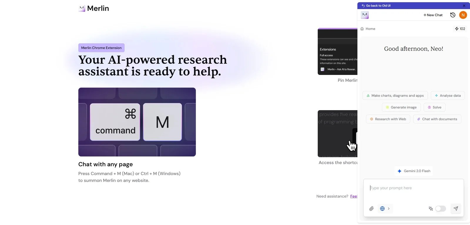 Step by step guide to using Merlin AI - Showing key features and shortcuts