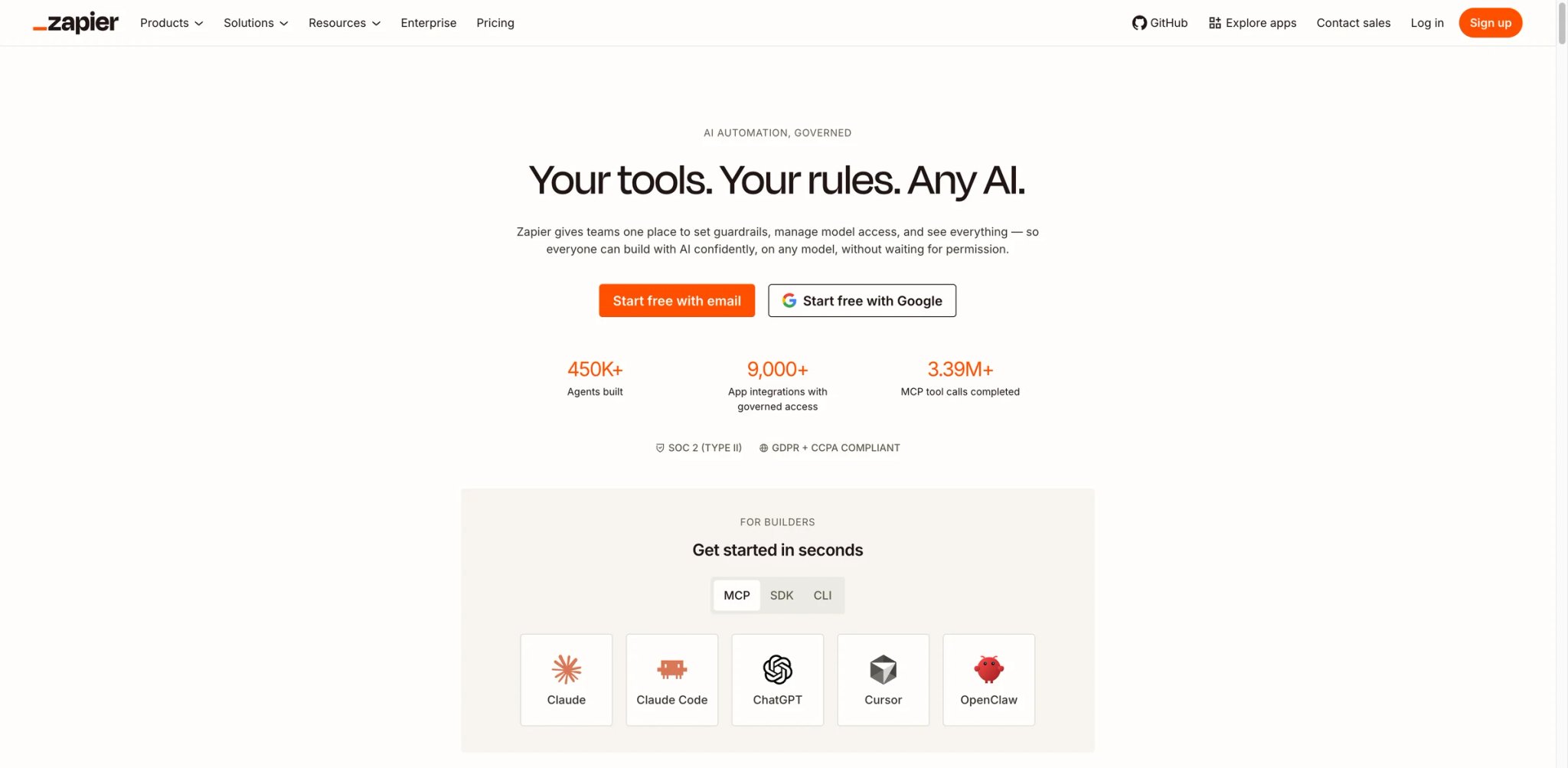 Zapier interface showing a multi-step Zap editor with trigger and action apps from its connector catalog