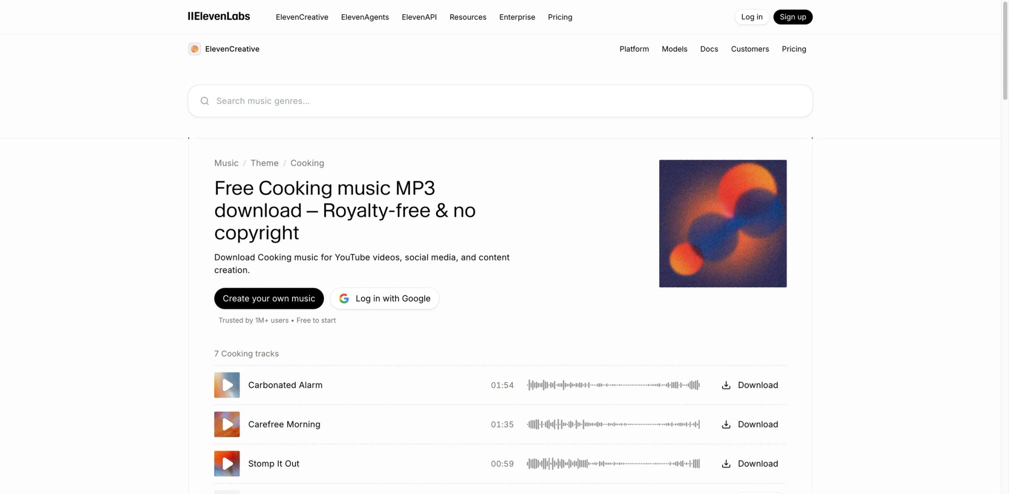ElevenLabs Music interface showing prompt-based song generation with vocal customization and audio fidelity controls