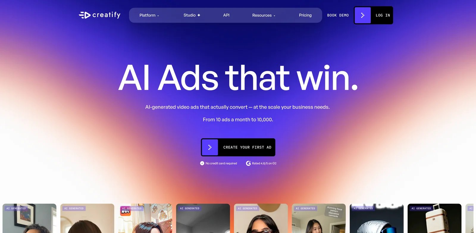 Creatify interface showing AI product video ad generation