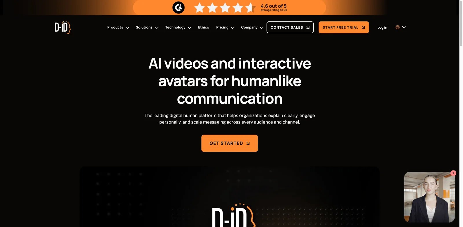 D-ID interface showing talking avatar, agent, and API video generation tools