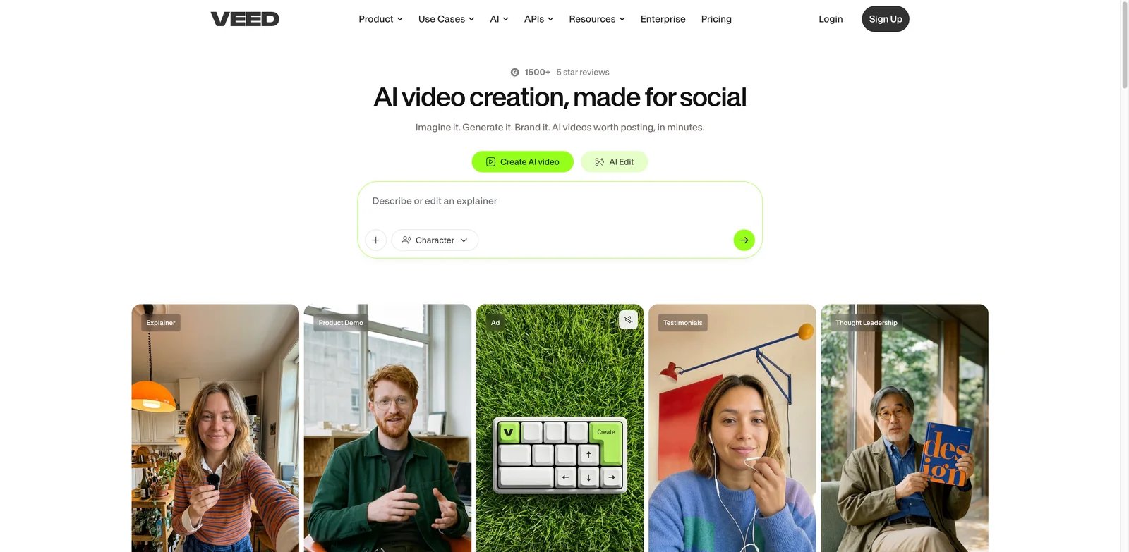 VEED interface showing online video editor, subtitles, and AI tools