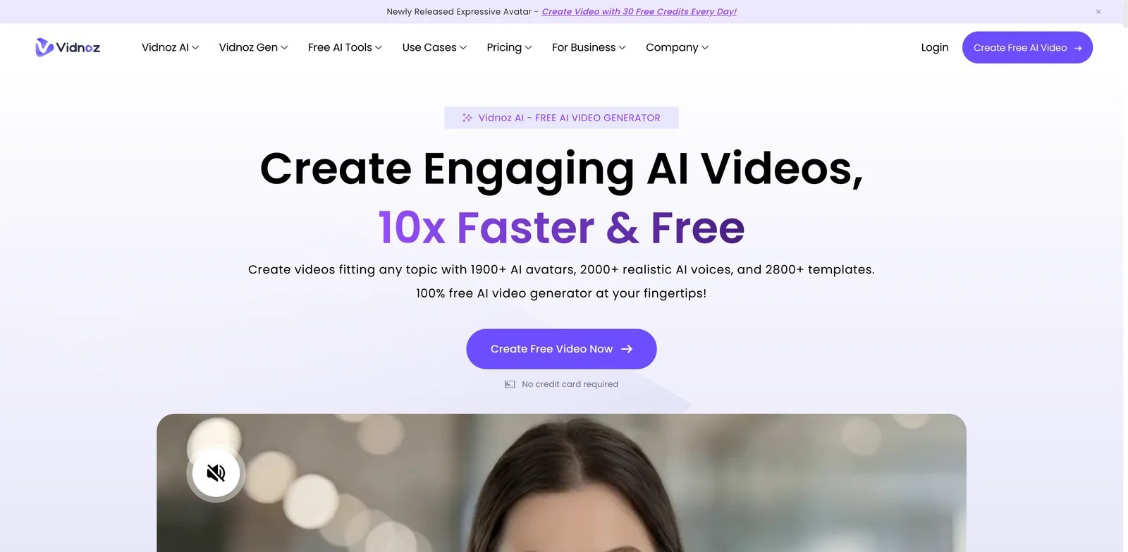 Vidnoz AI interface showing free AI avatar video templates and generator controls