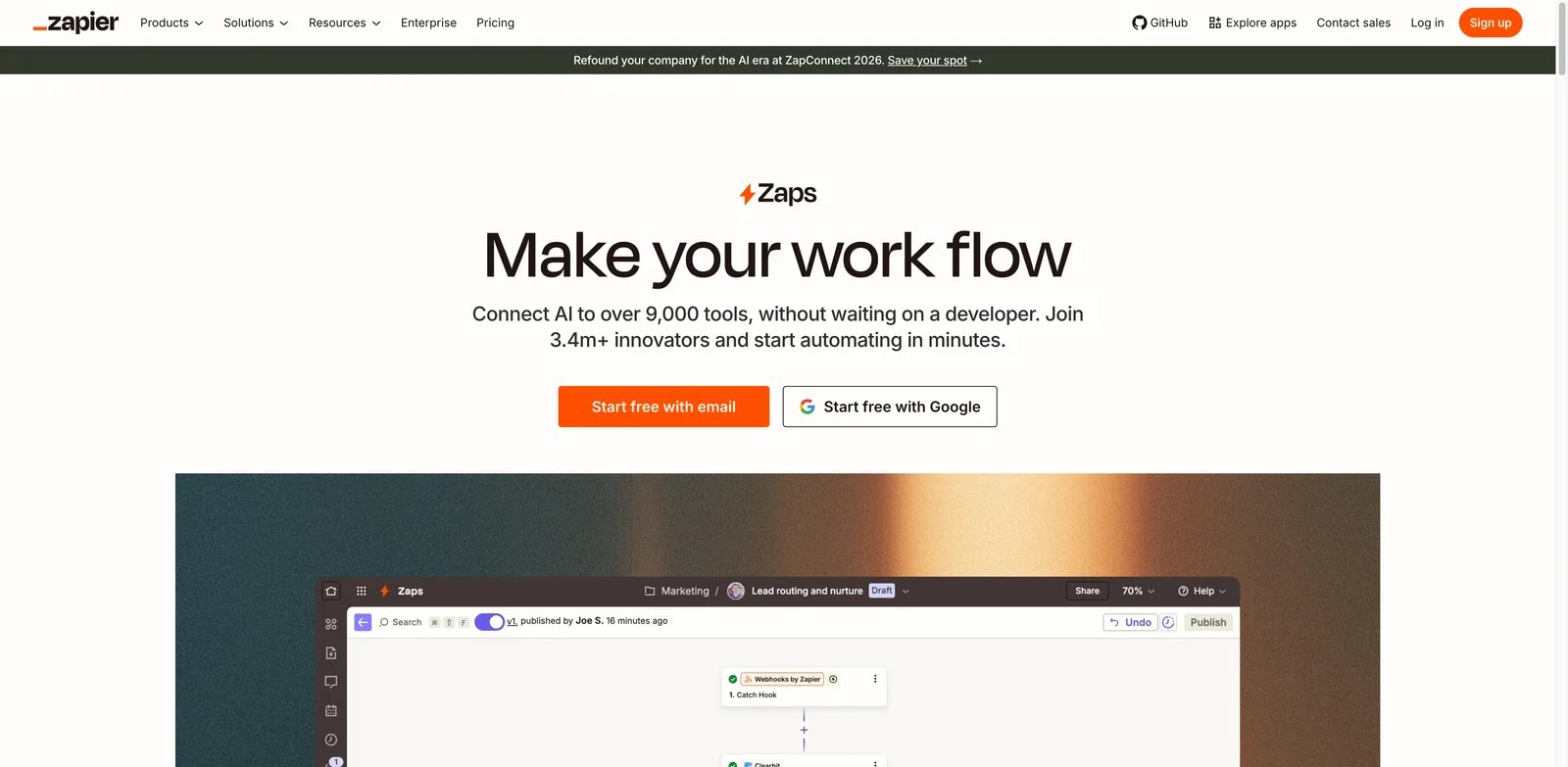 Zapier automation builder interface showing connected workflow steps