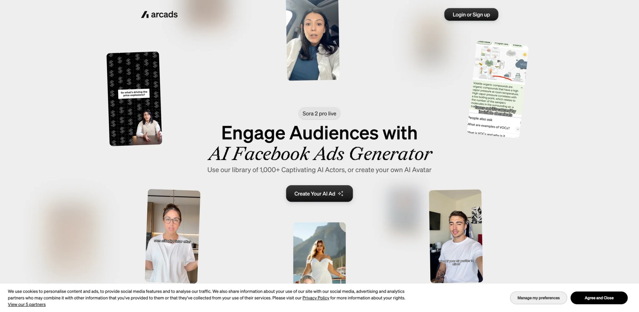Arcads interface showing AI actor ad creation and video ad workflow