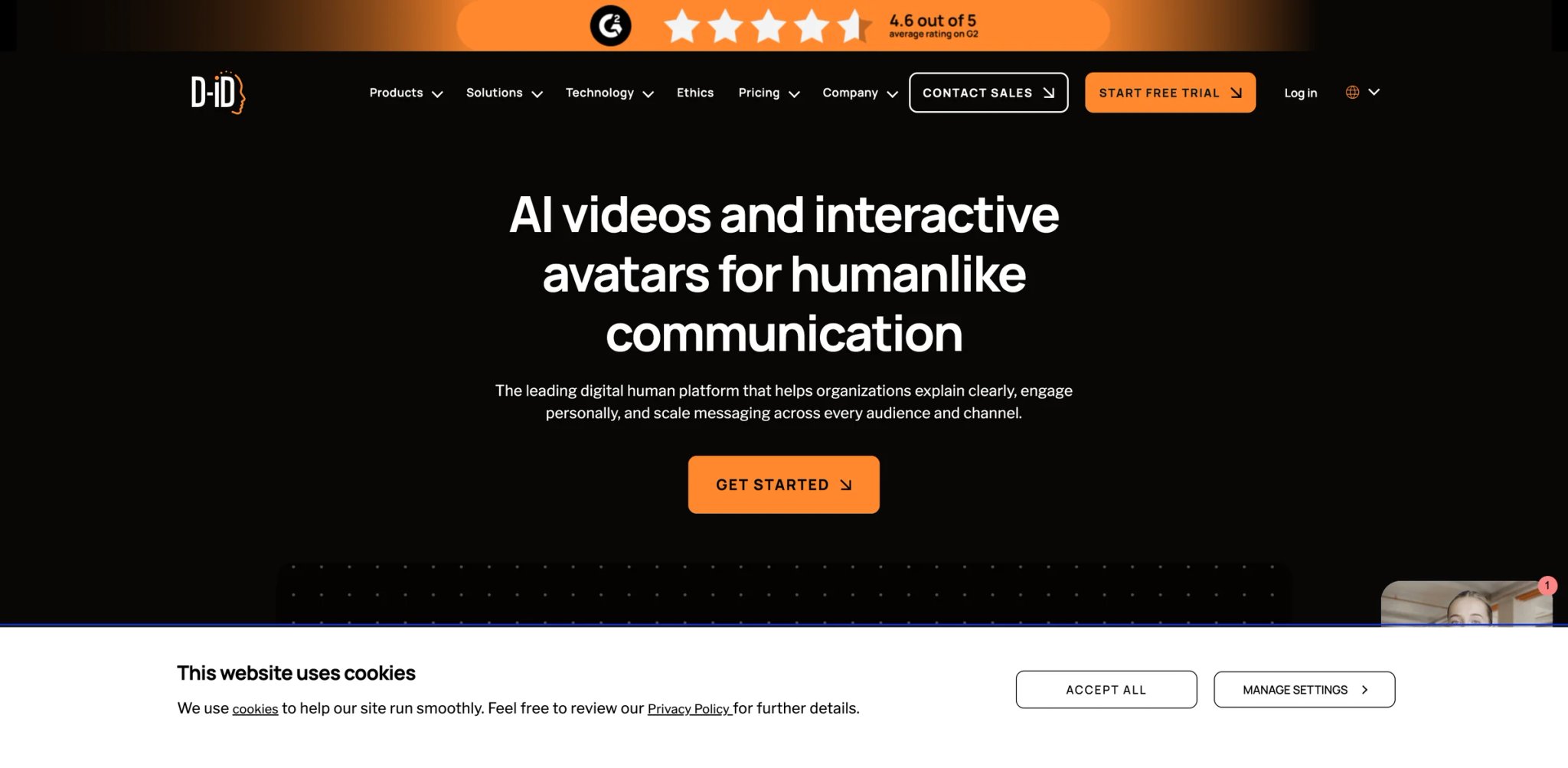 D-ID interface showing talking avatar generation and API-focused video tools
