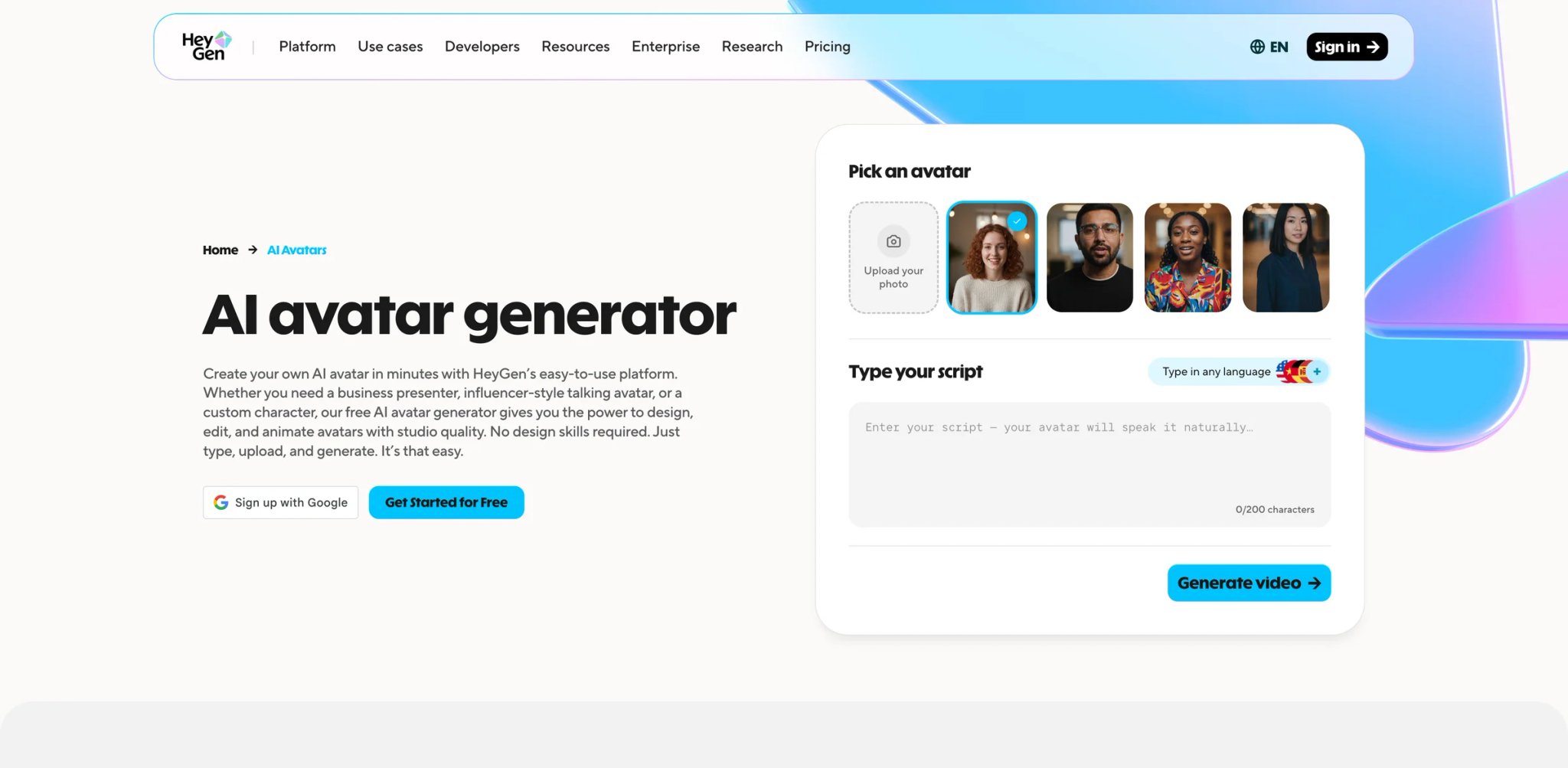 HeyGen interface showing avatar video editor and translation tools
