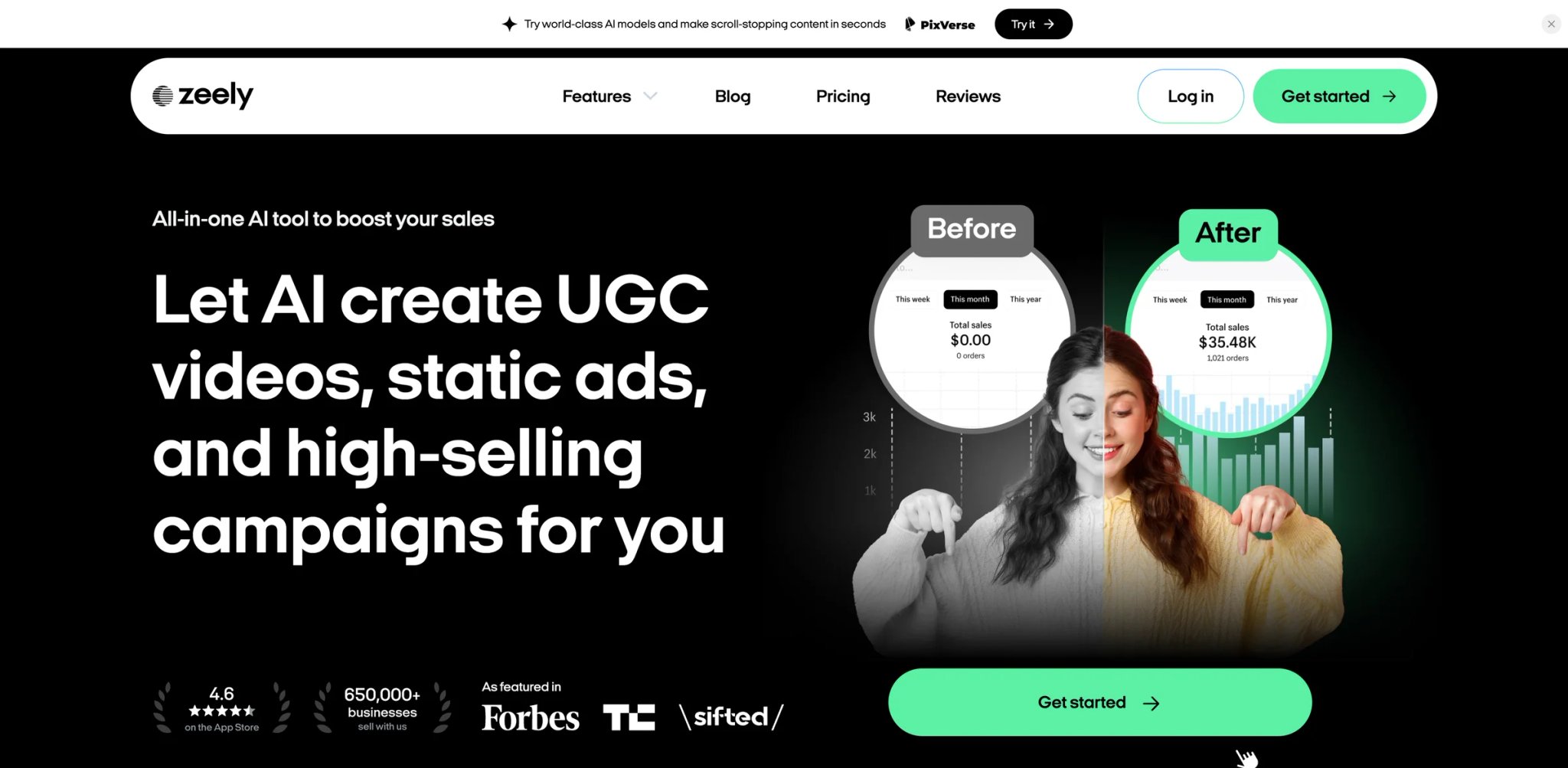 Zeely AI interface showing AI ad creation and small-business campaign tools