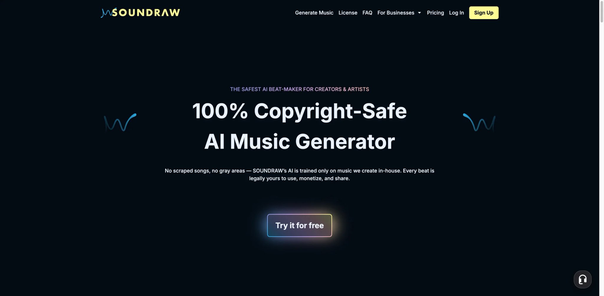 Soundraw interface showing genre and mood controls with royalty-free track generation and stem export