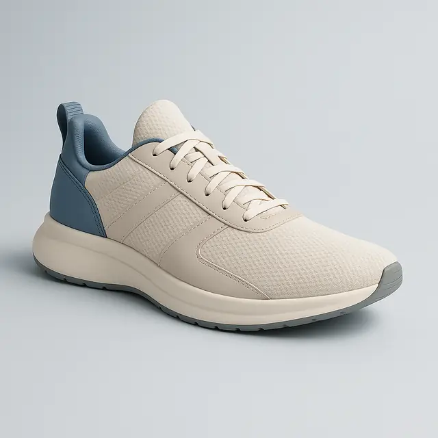 The same fictional SKU with presentation changed: identical shoe, new backdrop and lighting.