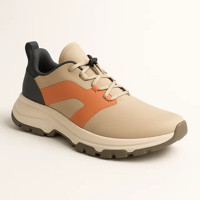 An AI-synthesised variation of the fictional SKU: a different outsole, panel layout, lacing, material and colour.